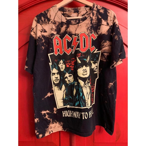 AC DC Highway to Hell Brown and Black Tie Dyed T-Shirt Tee Shirt Worn 1 Time L - Picture 1 of 1